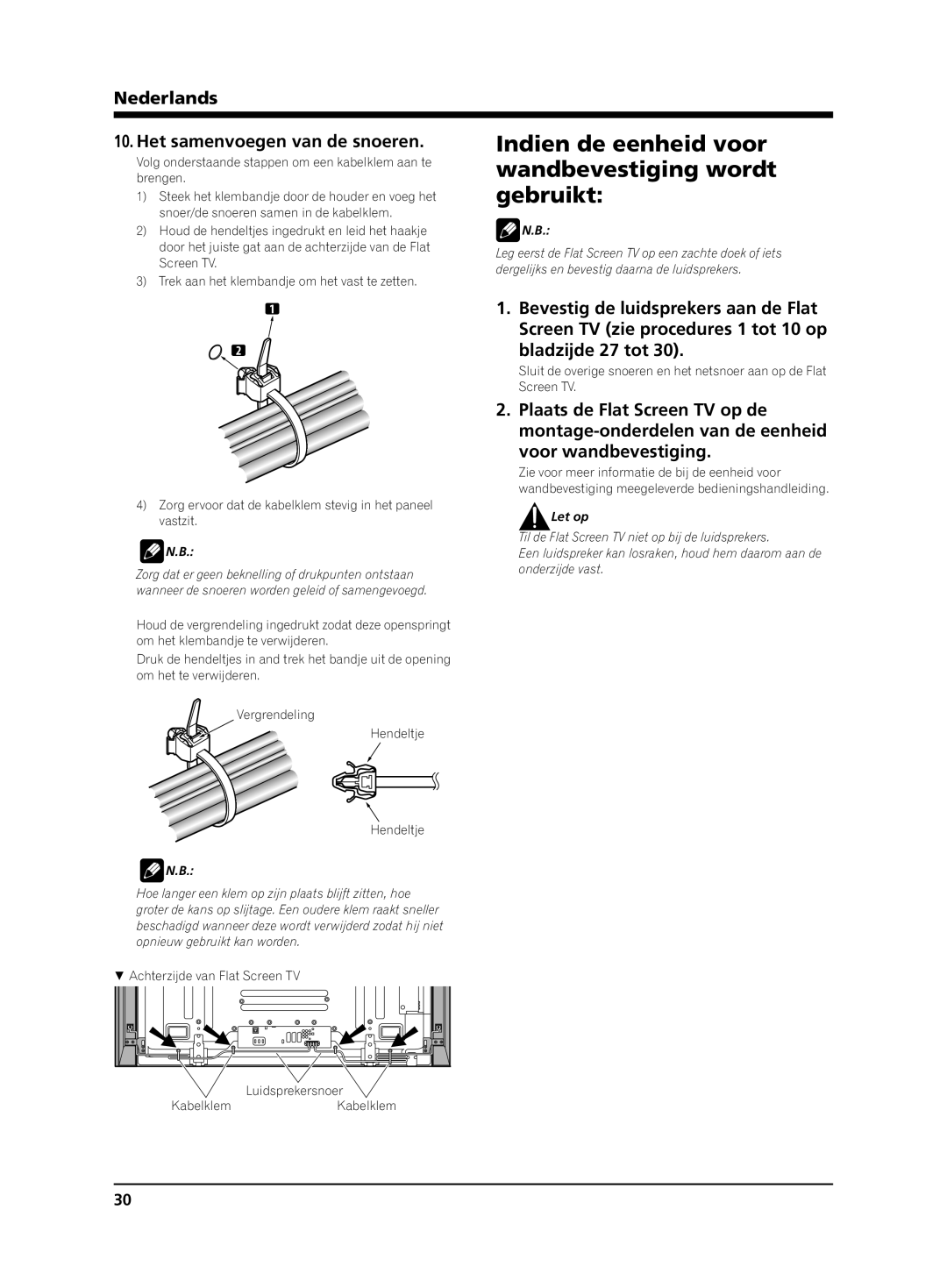 Pioneer PDP-S64 manual Indien de eenheid voor, Wandbevestiging wordt, Gebruikt 