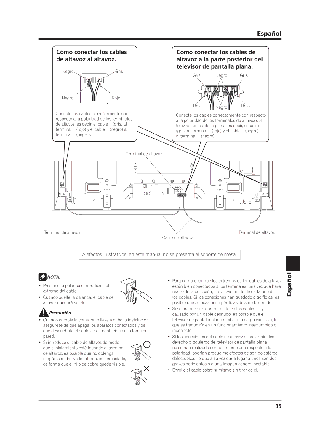 Pioneer PDP-S64 manual Precaución, Enrolle el cable sobre sí mismo sin tirar de él 