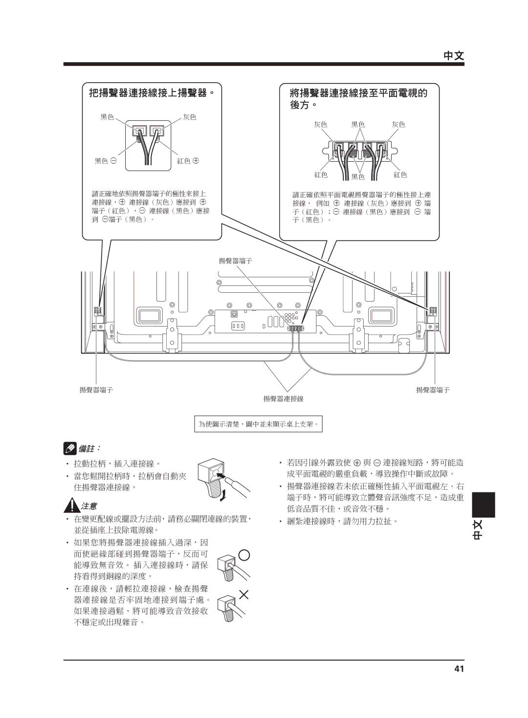 Pioneer PDP-S64 manual 把揚聲器連接線接上揚聲器。 