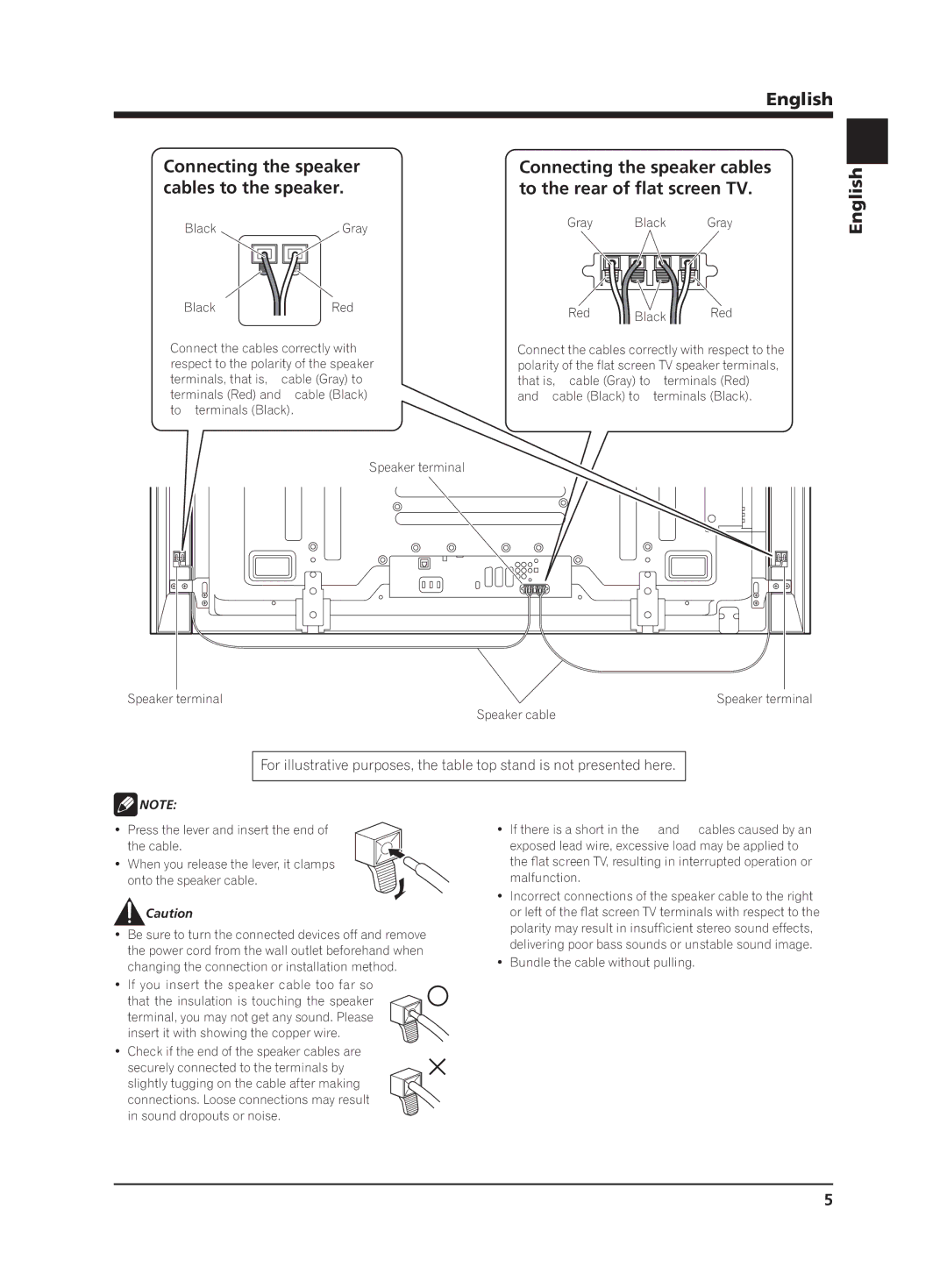 Pioneer PDP-S64 manual If you insert the speaker cable too far so, Bundle the cable without pulling 