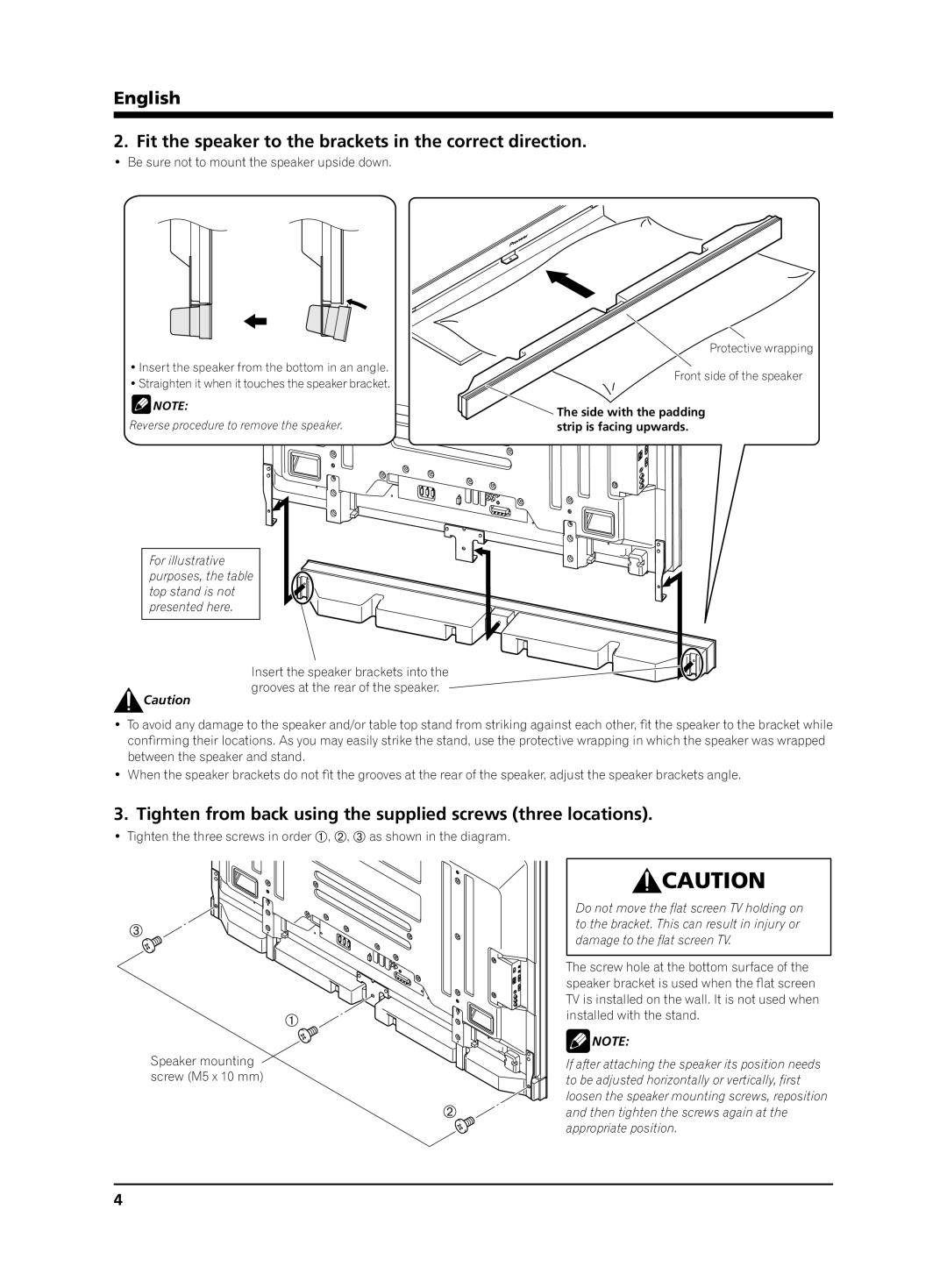 Pioneer PDP-S65 manual Tighten from back using the supplied screws three locations 