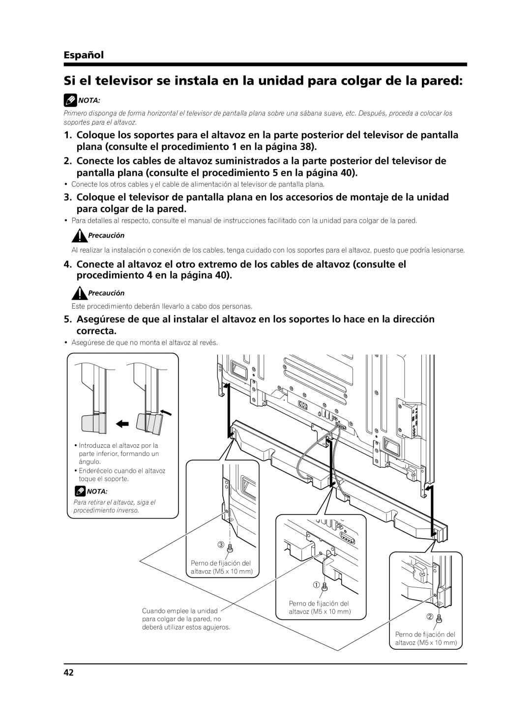 Pioneer PDP-S65 manual Este procedimiento deberán llevarlo a cabo dos personas 