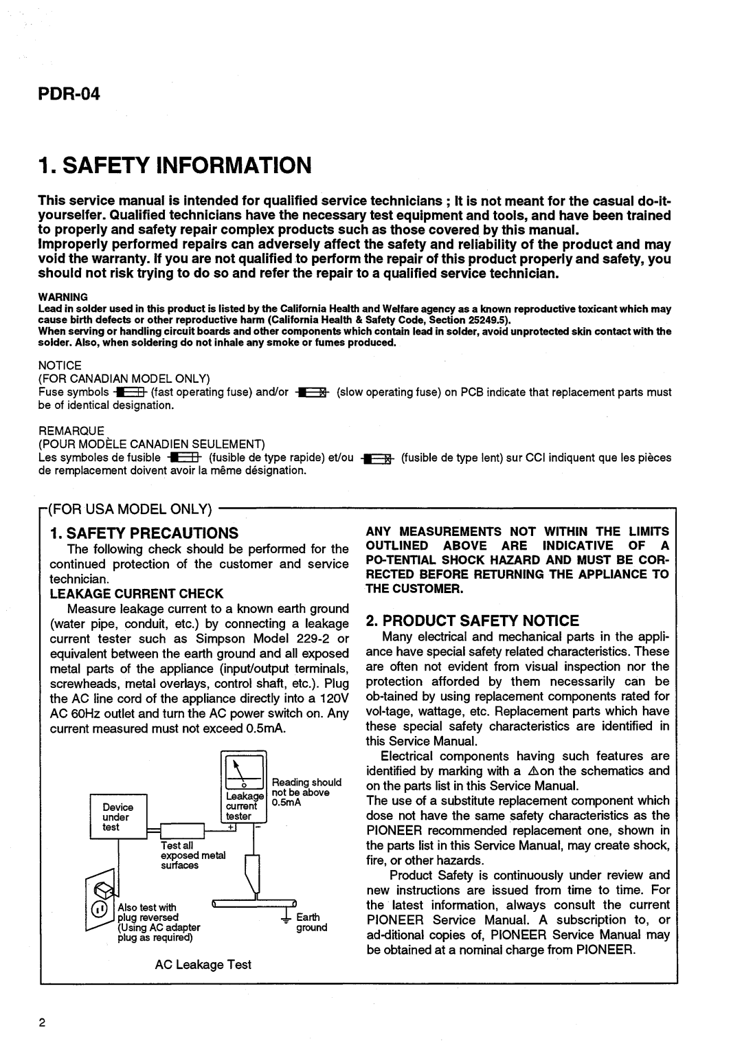 Pioneer PDR-04 manual 