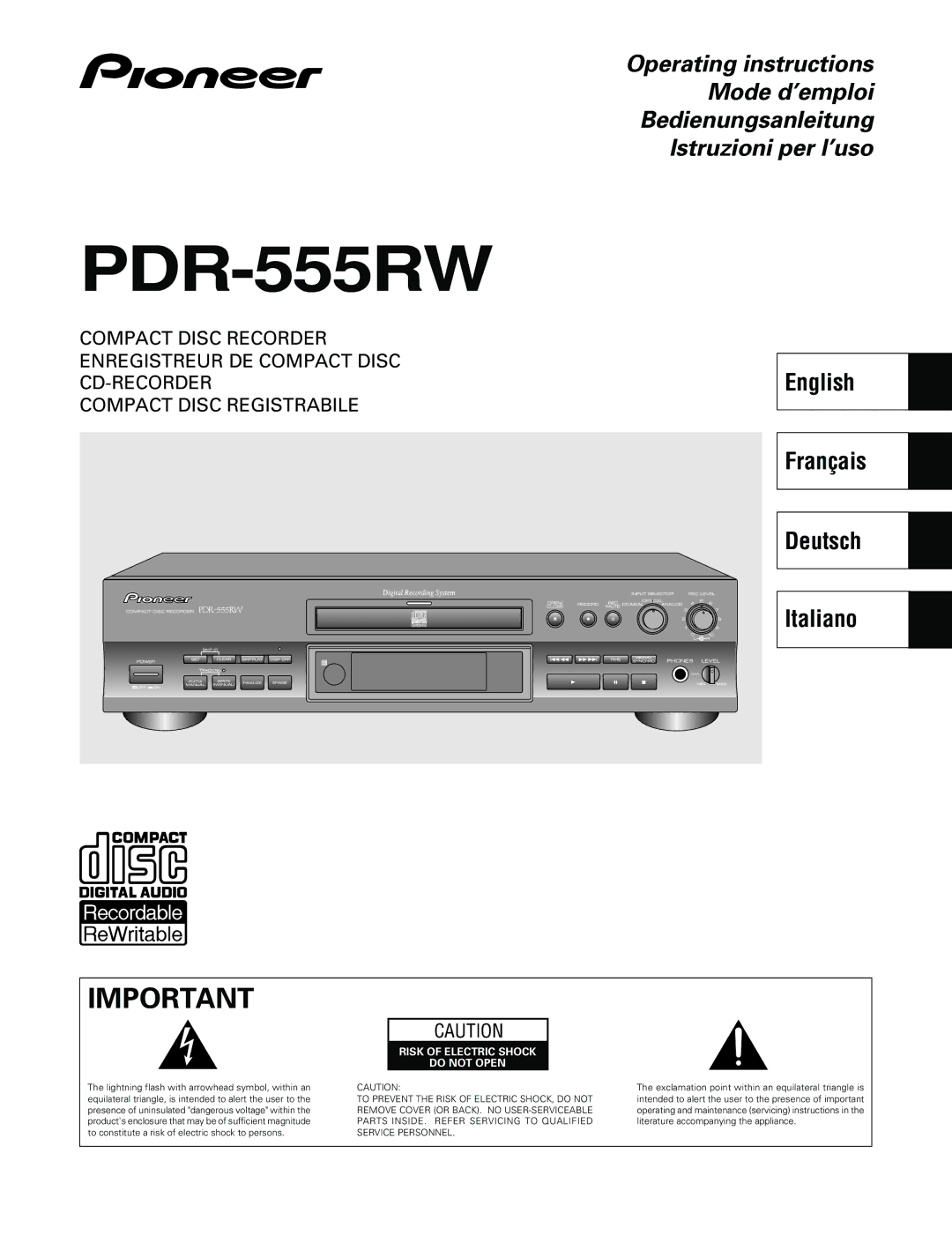 Pioneer PDR-555RW operating instructions 