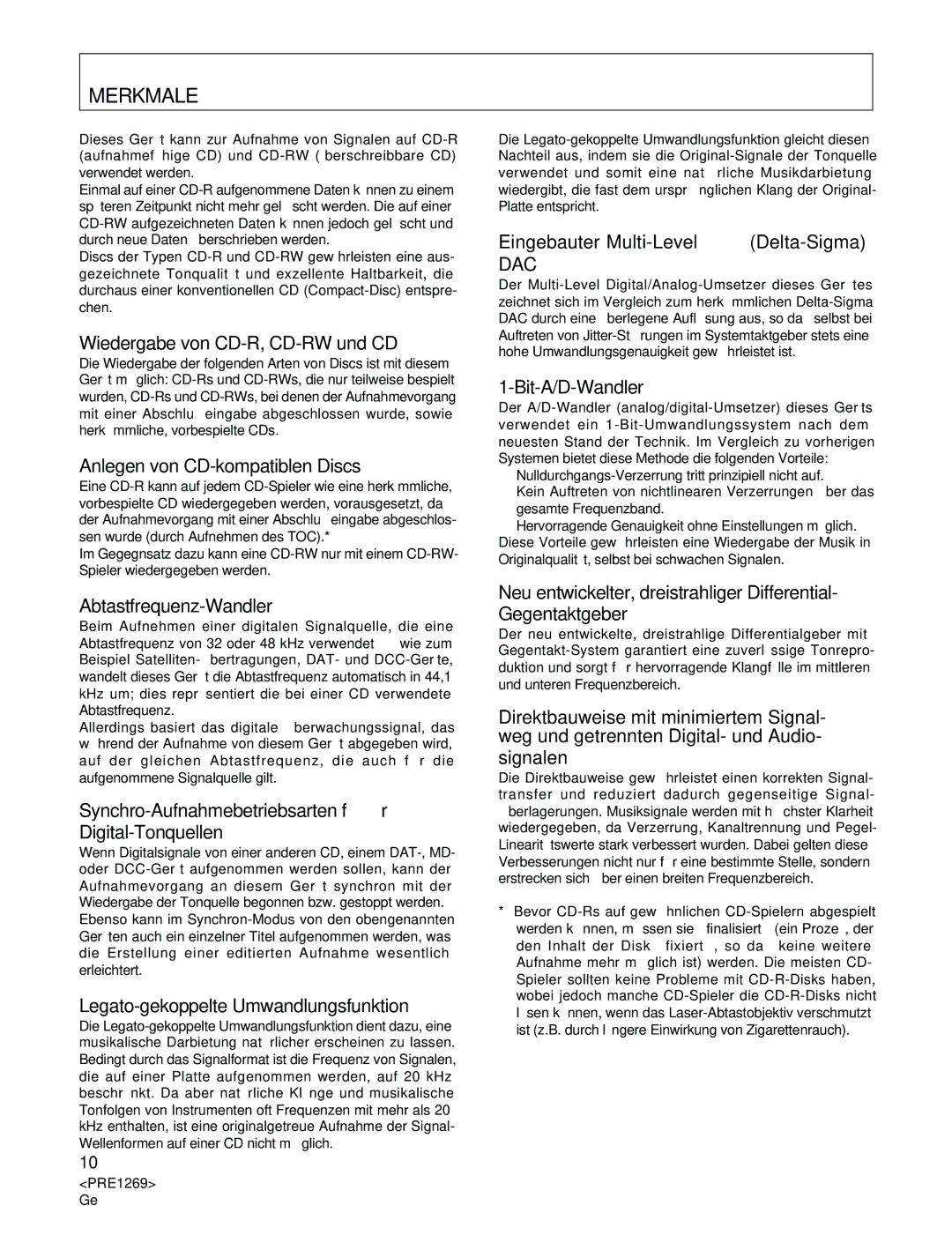 Pioneer PDR-555RW operating instructions Merkmale 