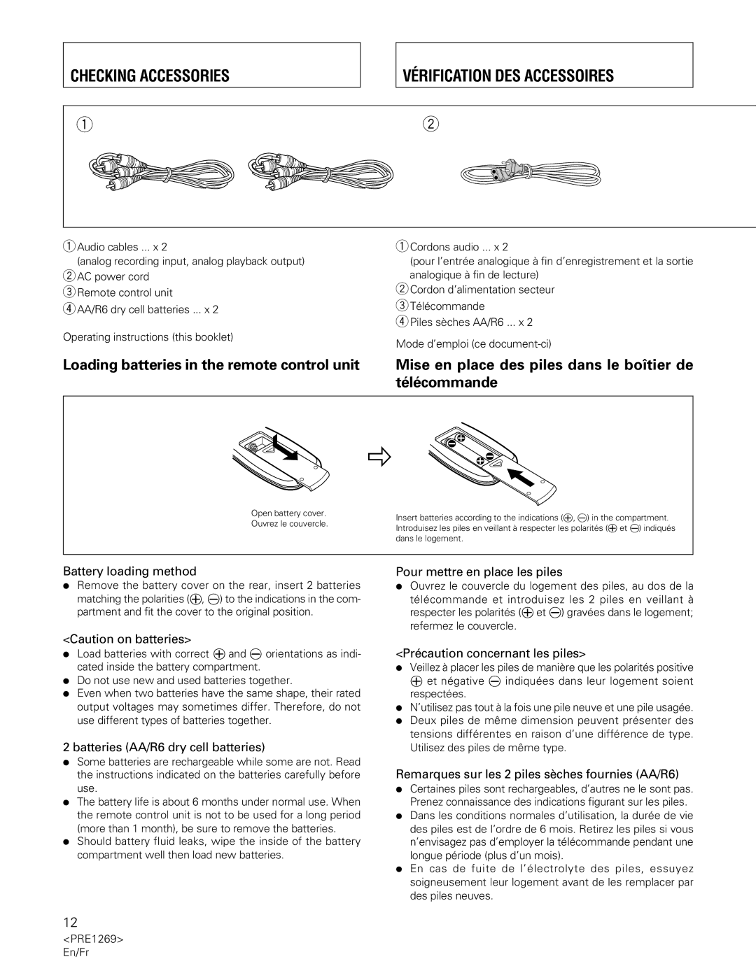 Pioneer PDR-555RW operating instructions Checking Accessories Vérification DES Accessoires 