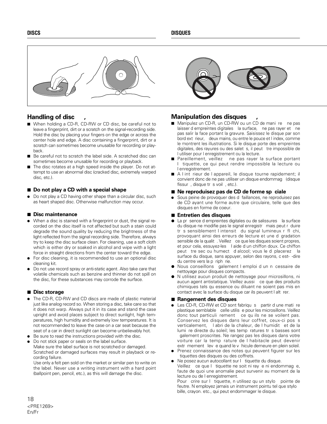 Pioneer PDR-555RW operating instructions Handling of disc A, B, Manipulation des disques A, B, Discs Disques 