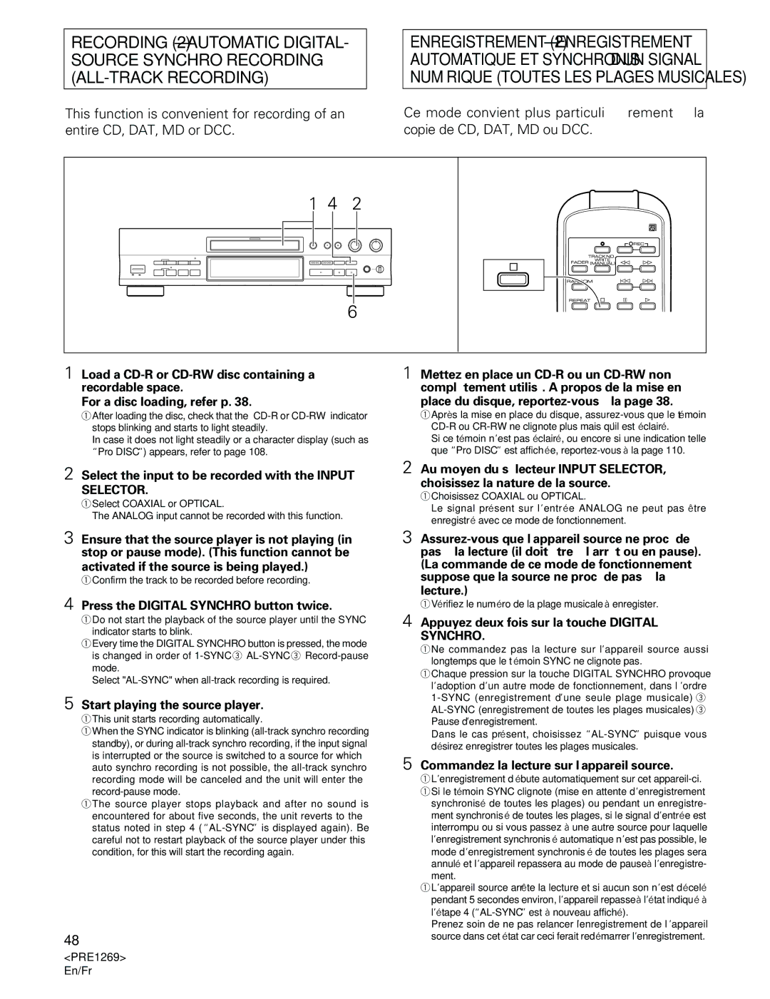 Pioneer PDR-555RW Press the Digital Synchro button twice, Appuyez deux fois sur la touche Digital Synchro 