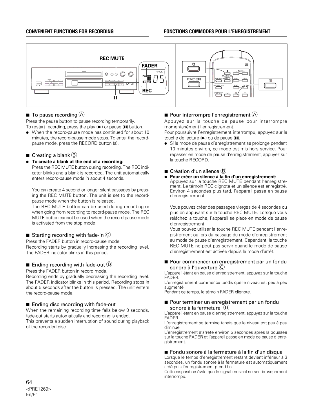 Pioneer PDR-555RW operating instructions To pause recording a Pour interrompre l’enregistrement a 