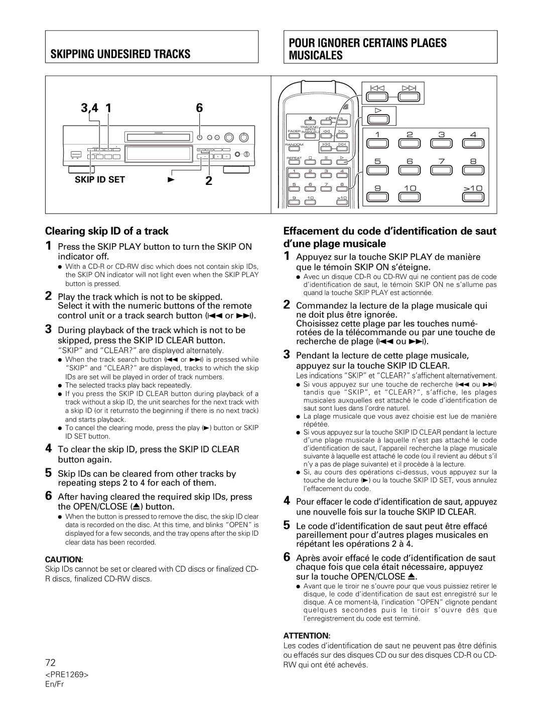 Pioneer PDR-555RW Clearing skip ID of a track, Skip and CLEAR? are displayed alternately, RW qui ont été achevés 