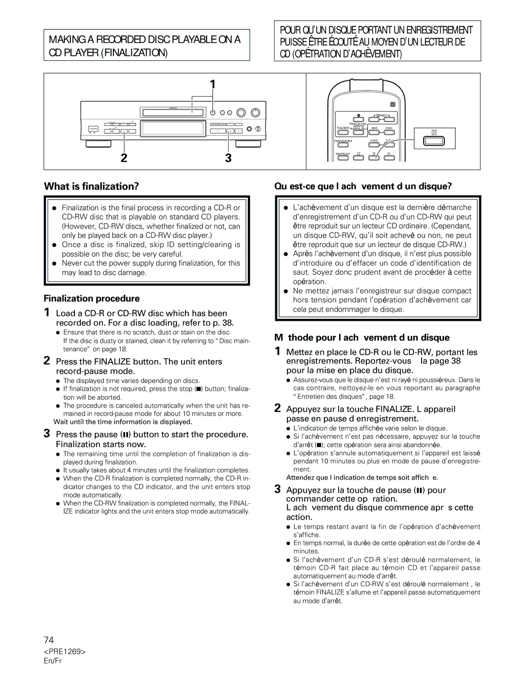 Pioneer PDR-555RW What is finalization?, Finalization procedure, Qu’est-ce que l’achèvement d’un disque? 