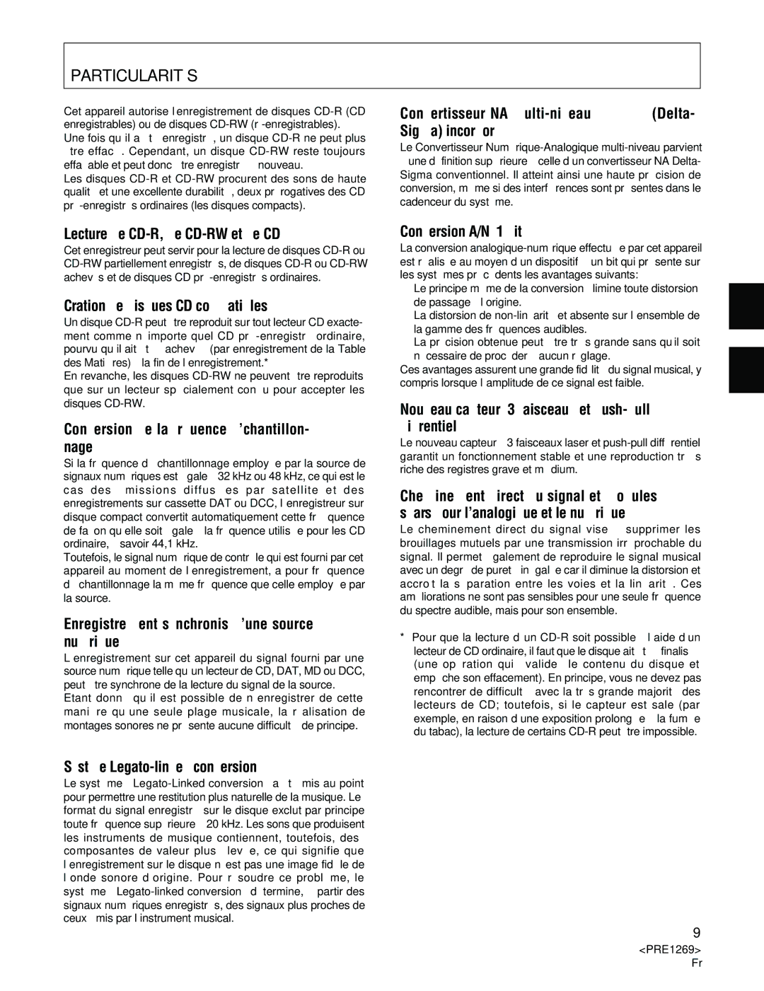 Pioneer PDR-555RW operating instructions Particularités 