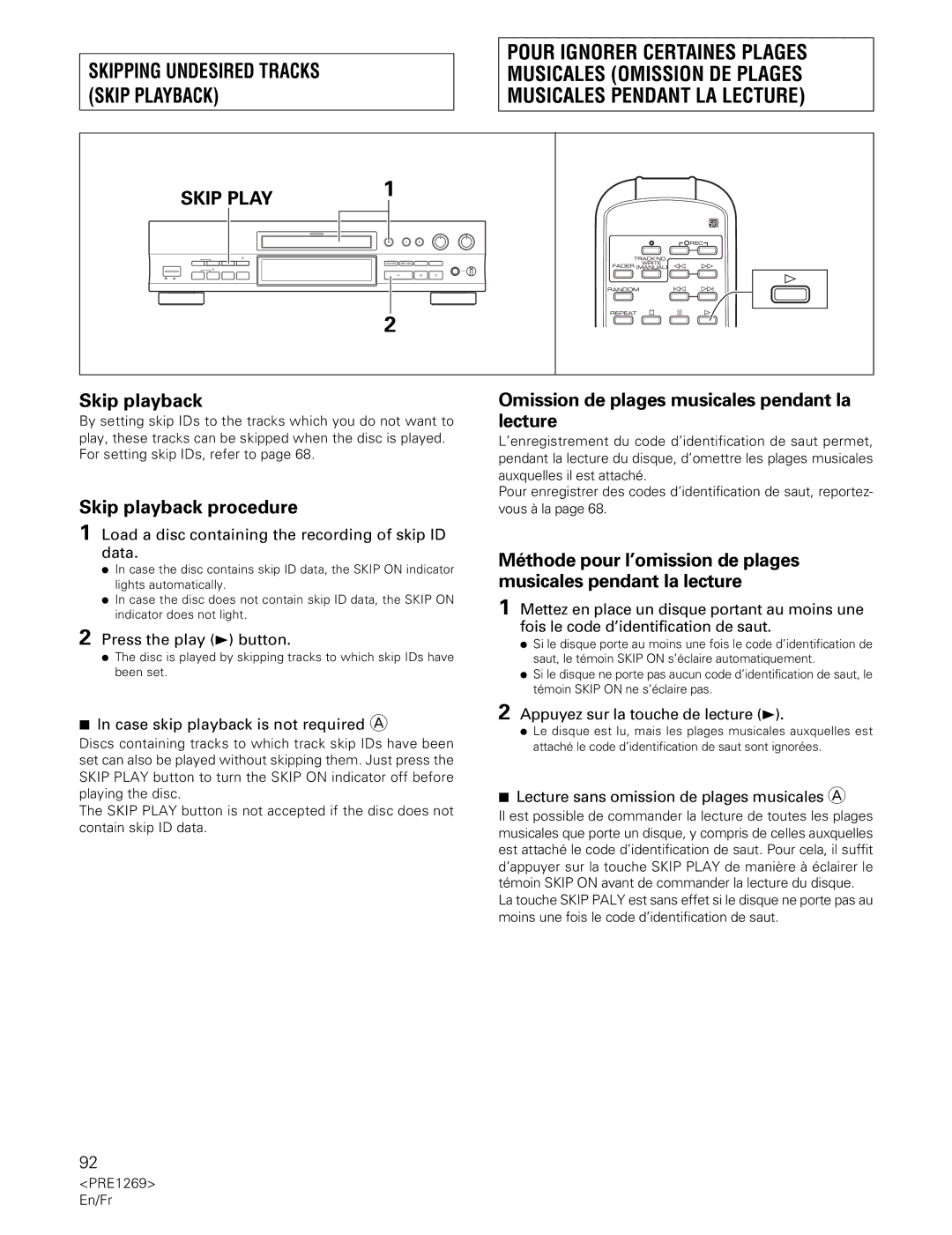 Pioneer PDR-555RW operating instructions Skip playback procedure, Omission de plages musicales pendant la lecture 