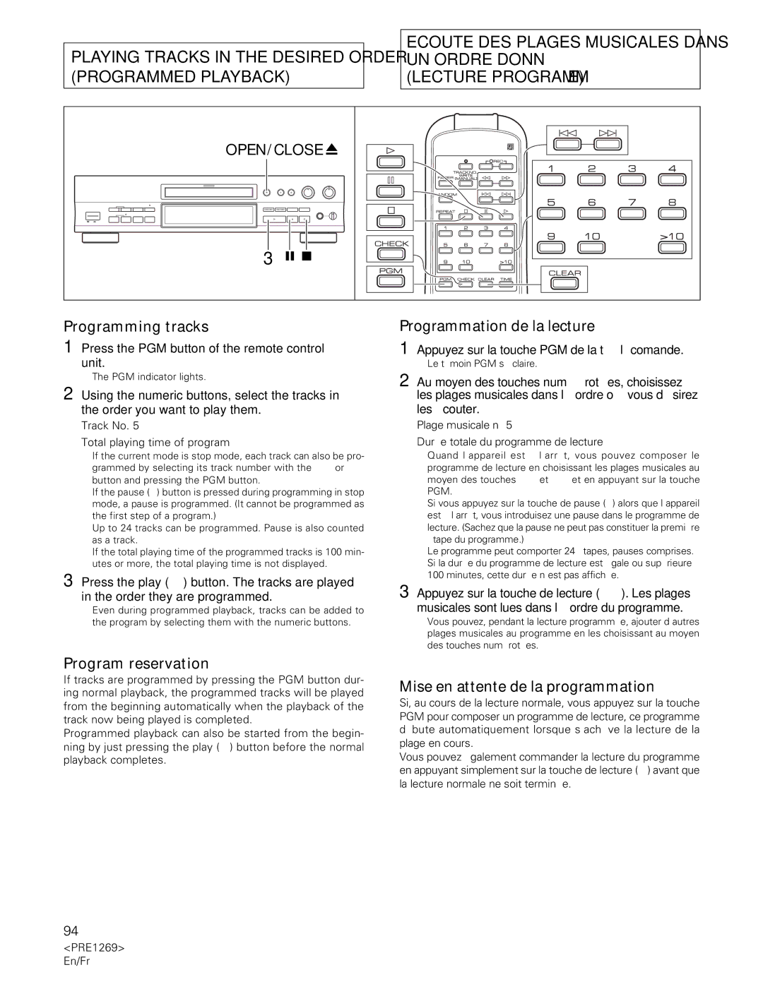 Pioneer PDR-555RW Programming tracks, Program reservation, Au moyen des touches numérotées, choisissez 