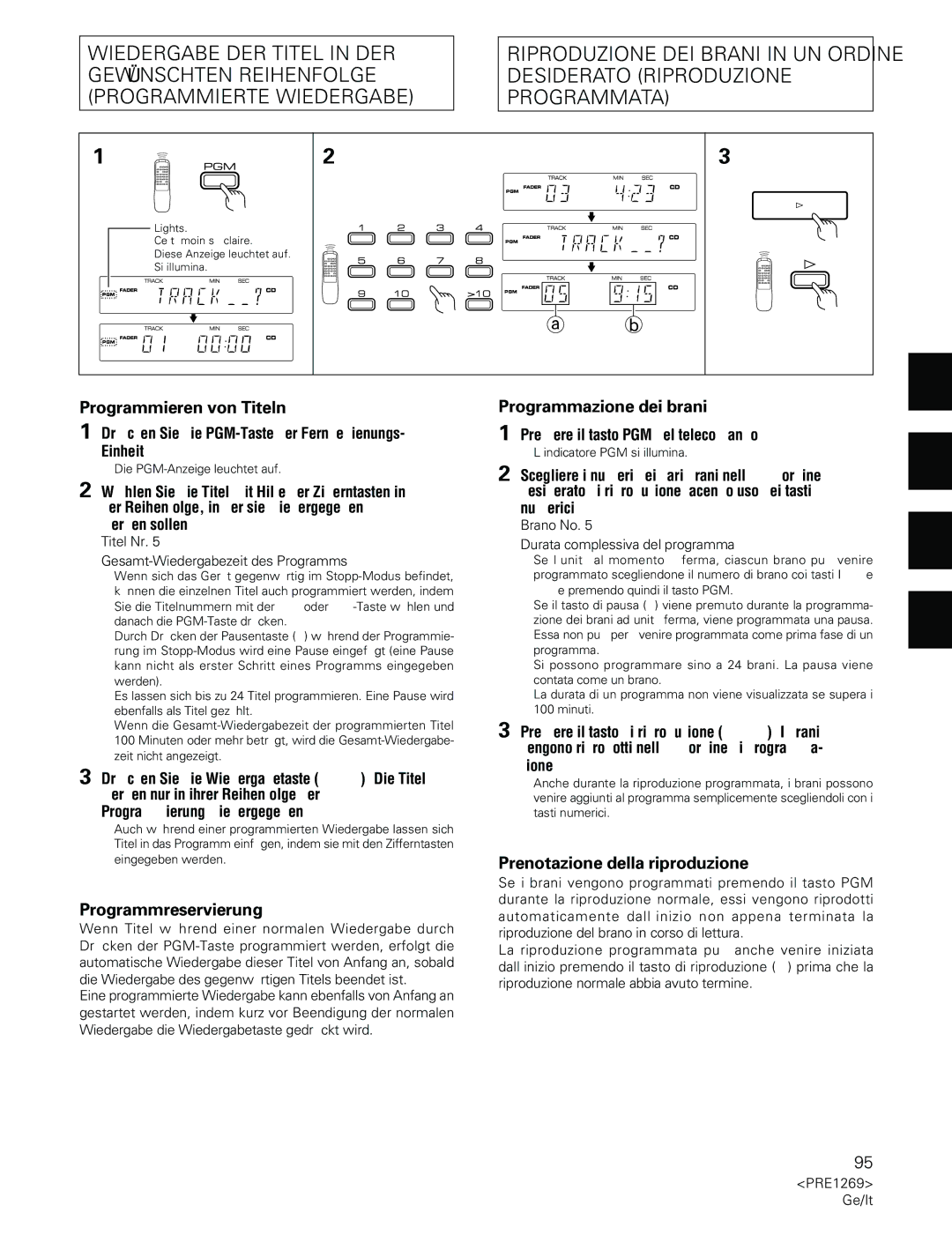 Pioneer PDR-555RW operating instructions Programmieren von Titeln, Programmazione dei brani, Programmreservierung 