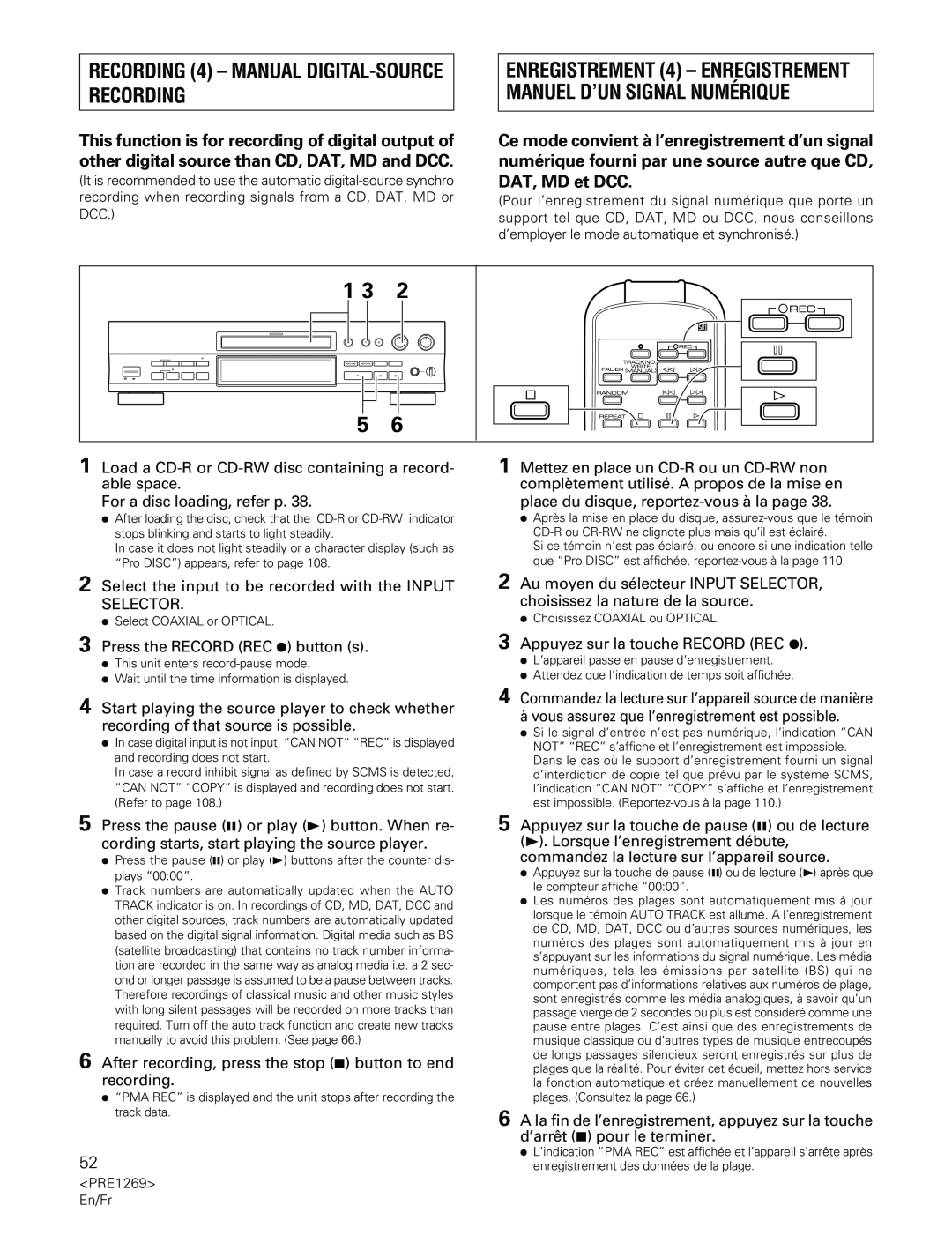 Pioneer PDR-555RW operating instructions RECORDING 4 – MANUAL DIGITAL-SOURCERECORDING 