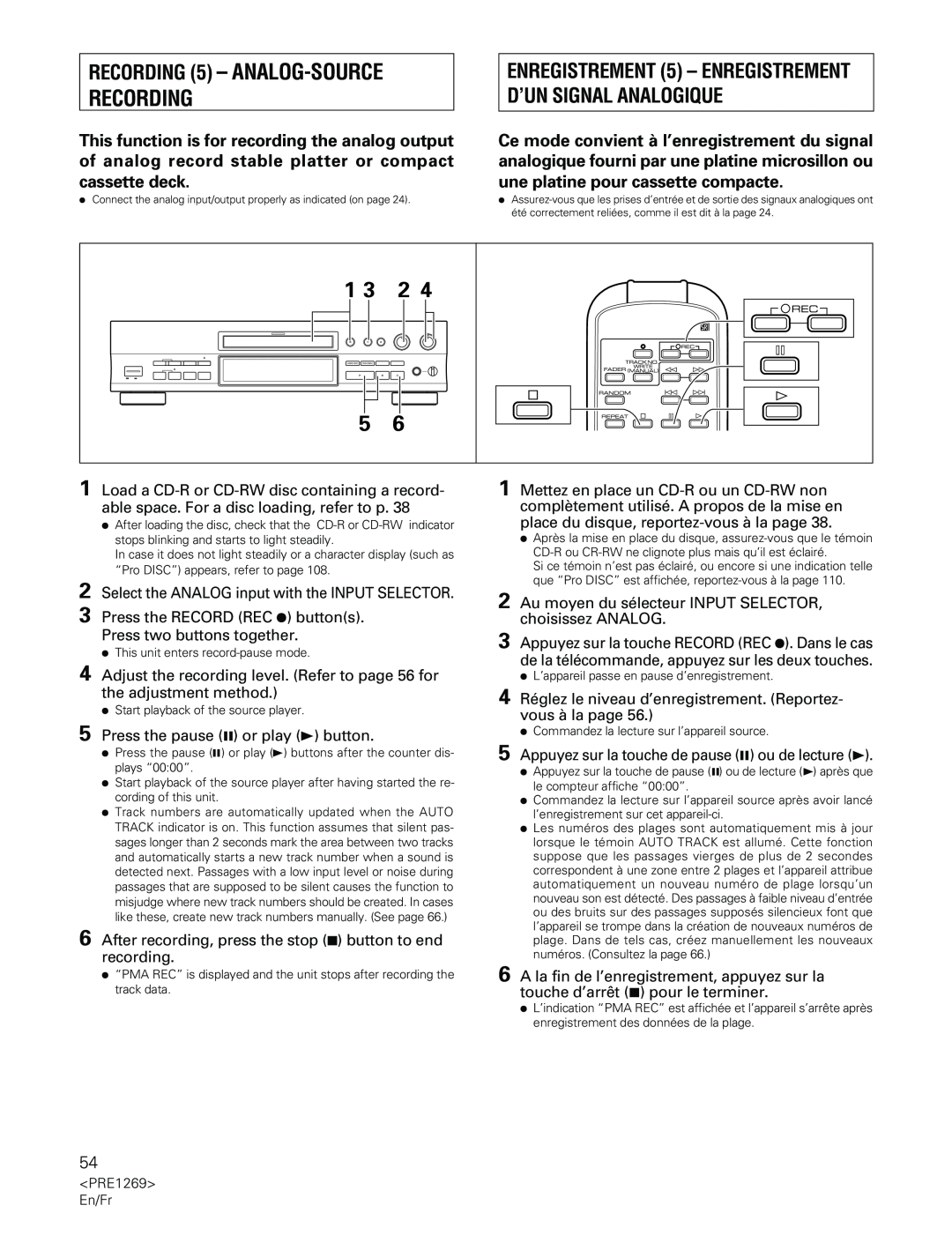Pioneer PDR-555RW operating instructions RECORDING 5 – ANALOG-SOURCERECORDING 
