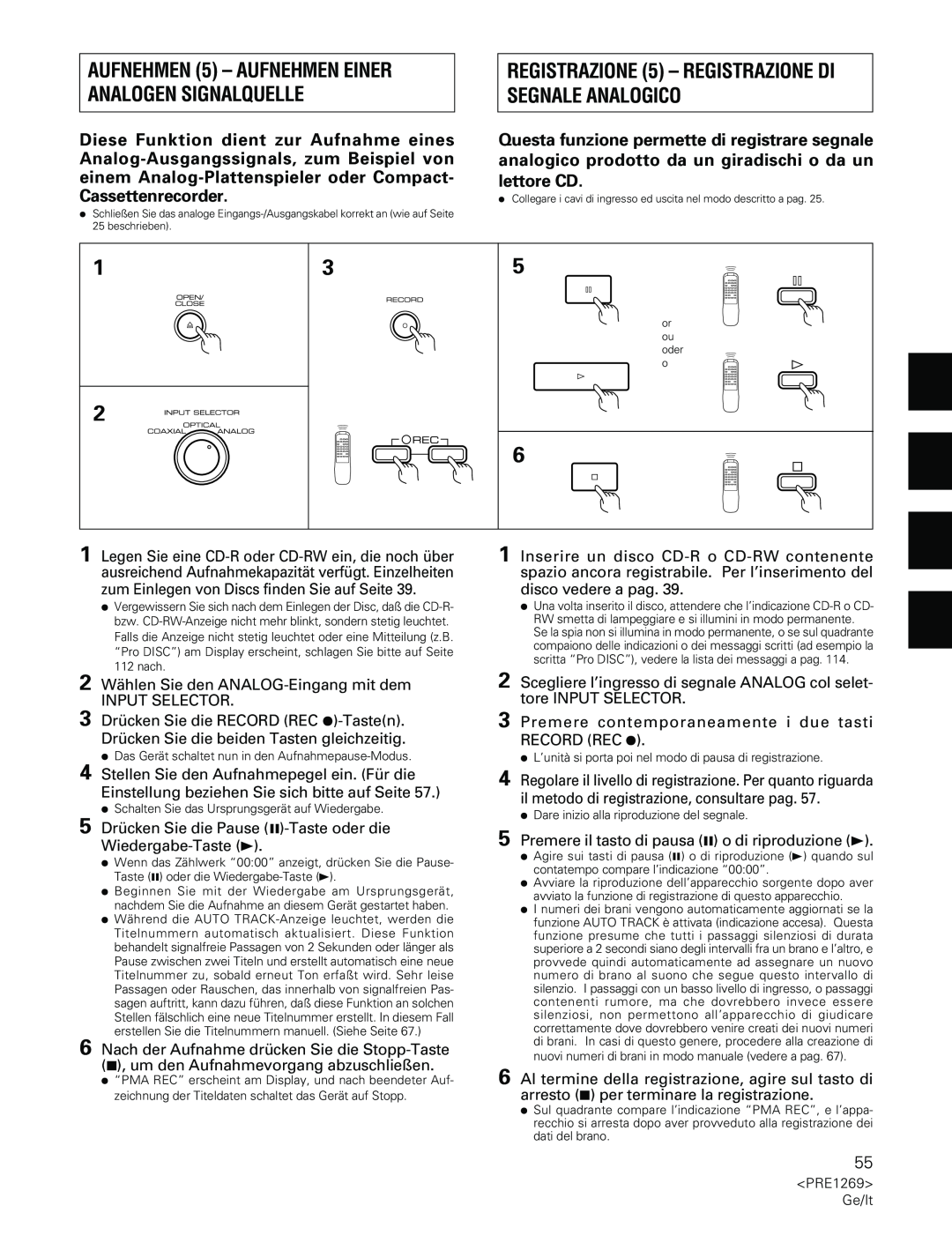 Pioneer PDR-555RW operating instructions 2 Wählen Sie den ANALOG-Eingangmit dem 