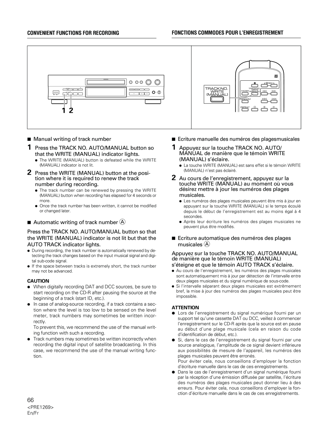 Pioneer PDR-555RW operating instructions 7Manual writing of track number 
