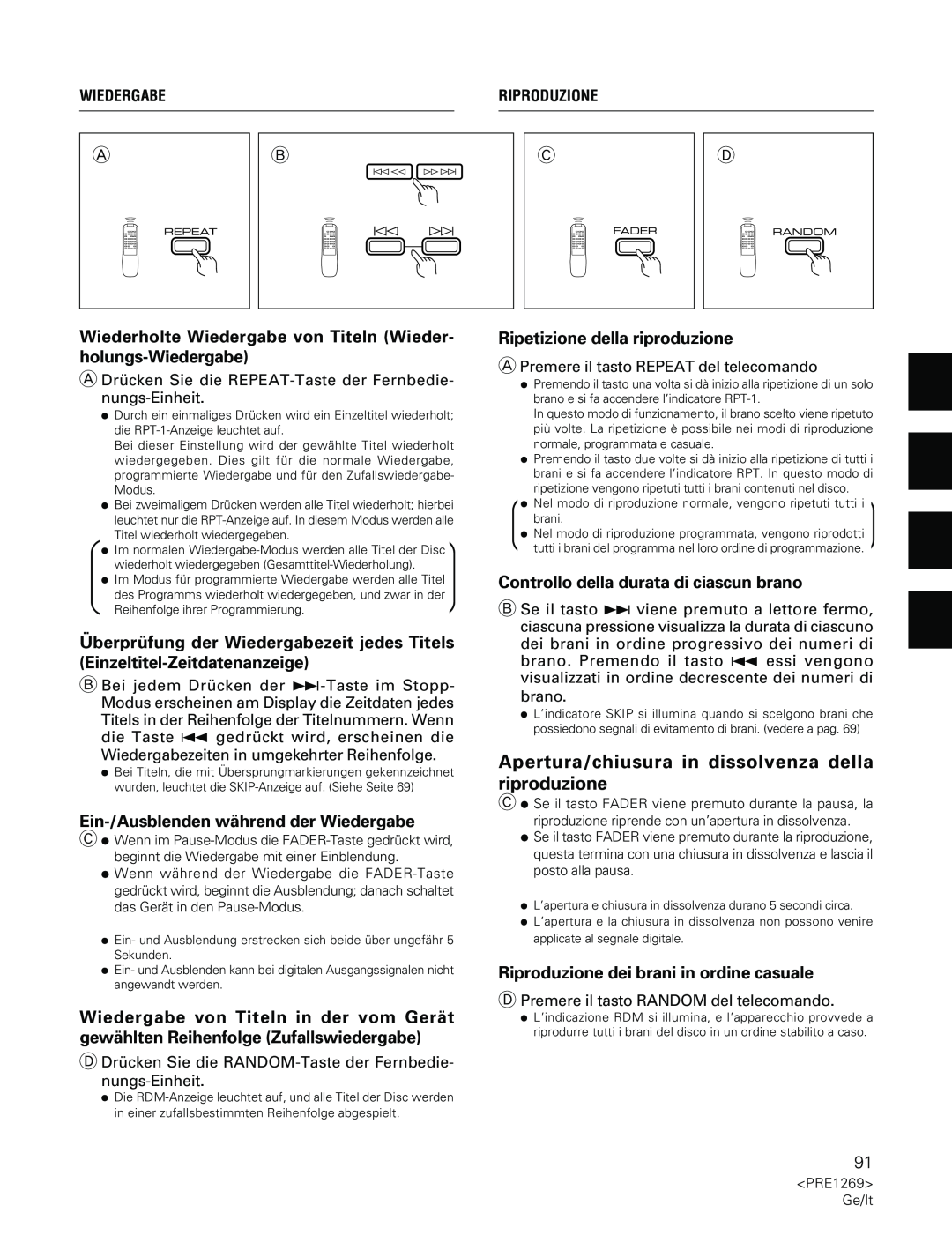 Pioneer PDR-555RW operating instructions Ein-/Ausblendenwährend der Wiedergabe, Ripetizione della riproduzione 