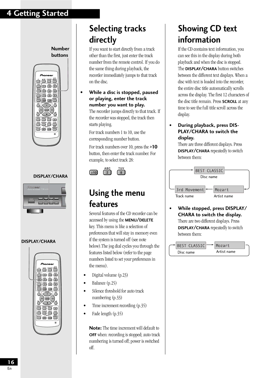 Pioneer PDR-609 operating instructions Selecting tracks directly, Showing CD text information, Number buttons 