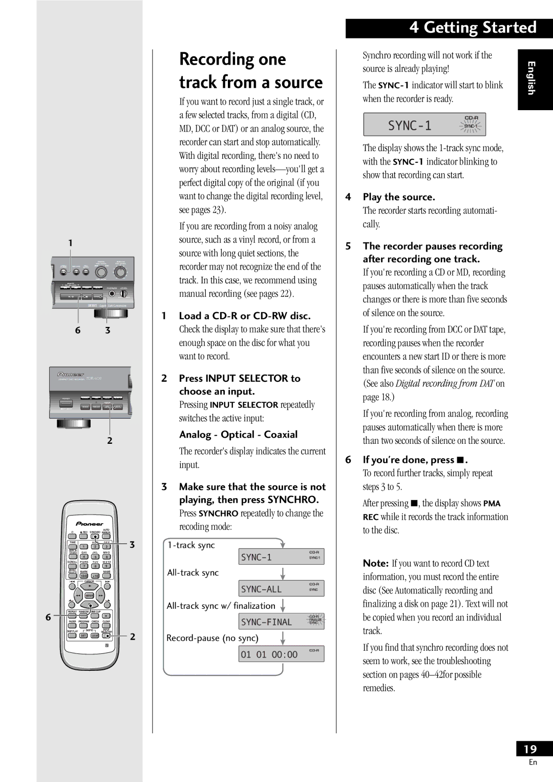 Pioneer PDR-609 operating instructions Recording one, Track from a source 