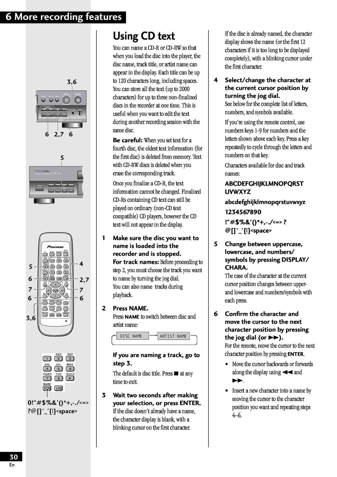 Pioneer PDR-609 operating instructions Using CD text, recording 