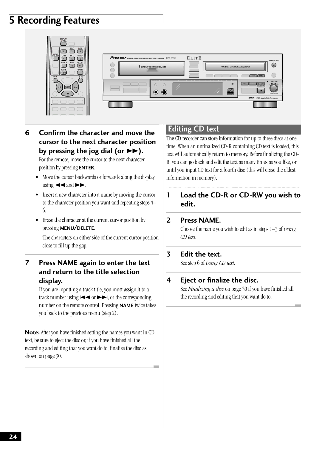 Pioneer PDR-W37 manual Editing CD text 