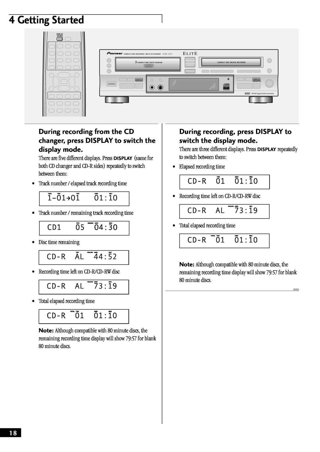 Pioneer PDR-W37 manual Getting Started, 1ÐO1ÐO1 O1 1O, Cd-Ral 