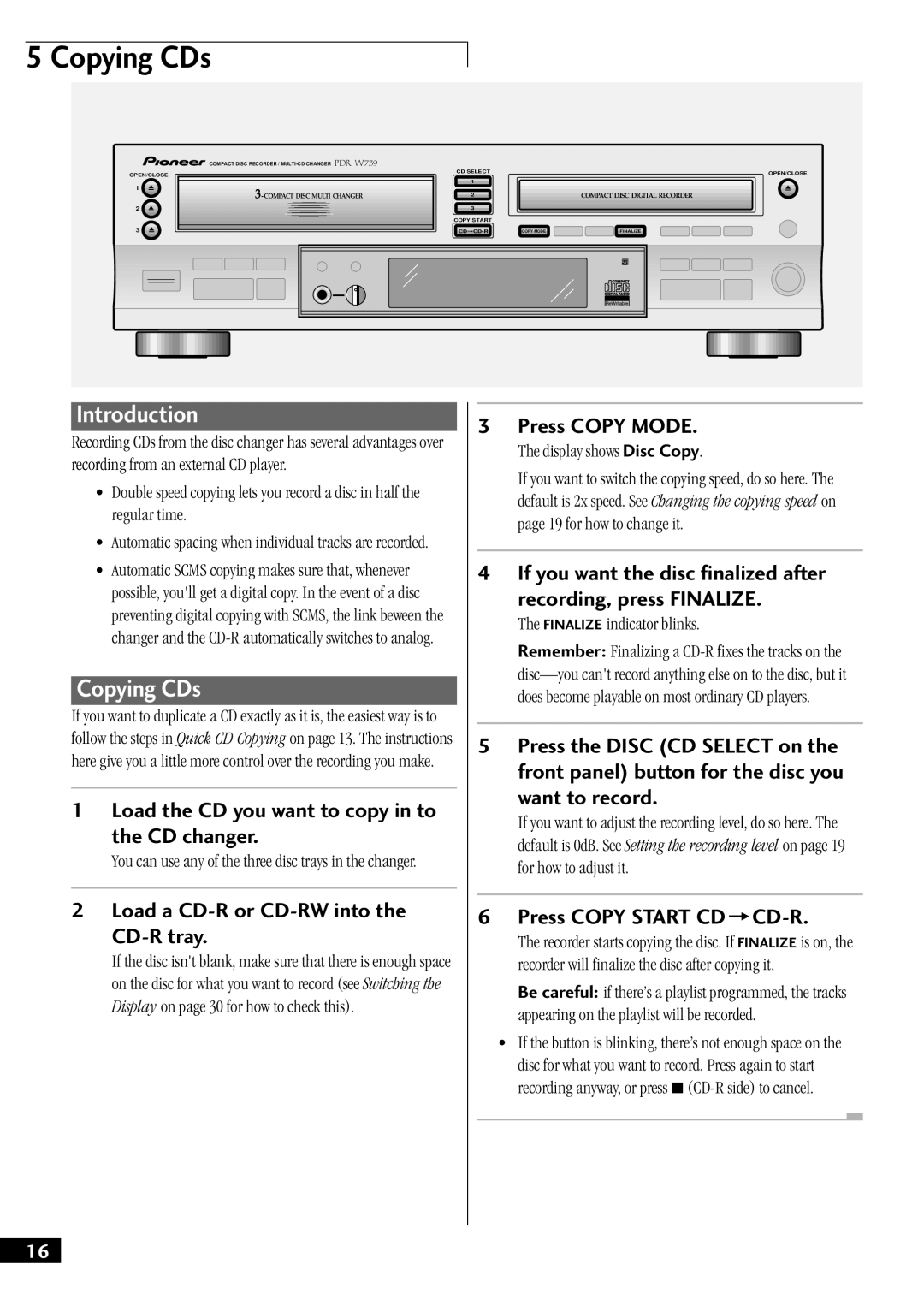 Pioneer PDR-W739 manual Copying CDs, Introduction 