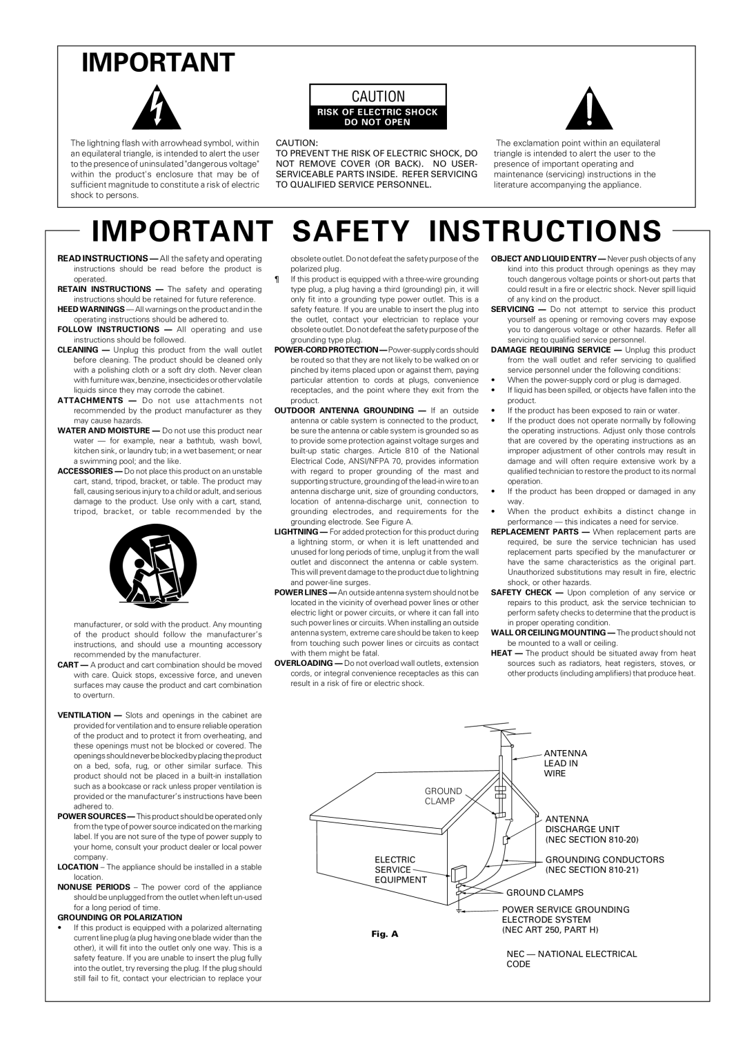 Pioneer PDR-W739 manual Important Safety Instructions 