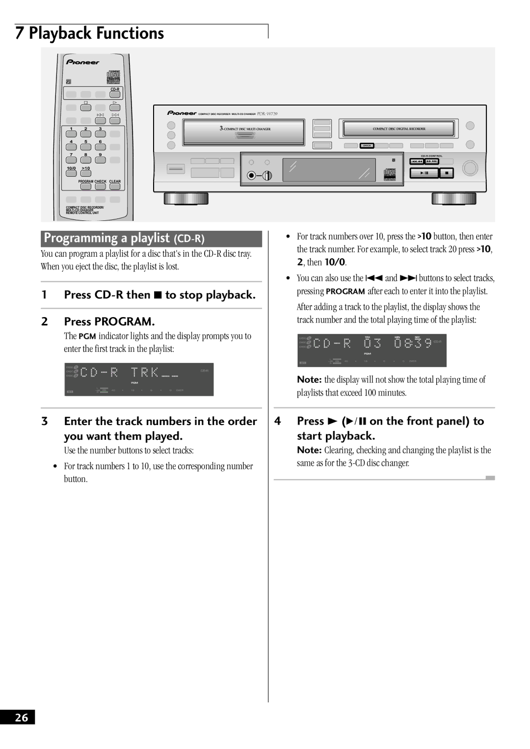 Pioneer PDR-W739 manual Programming a playlist CD-R, Press Program, You want them played 