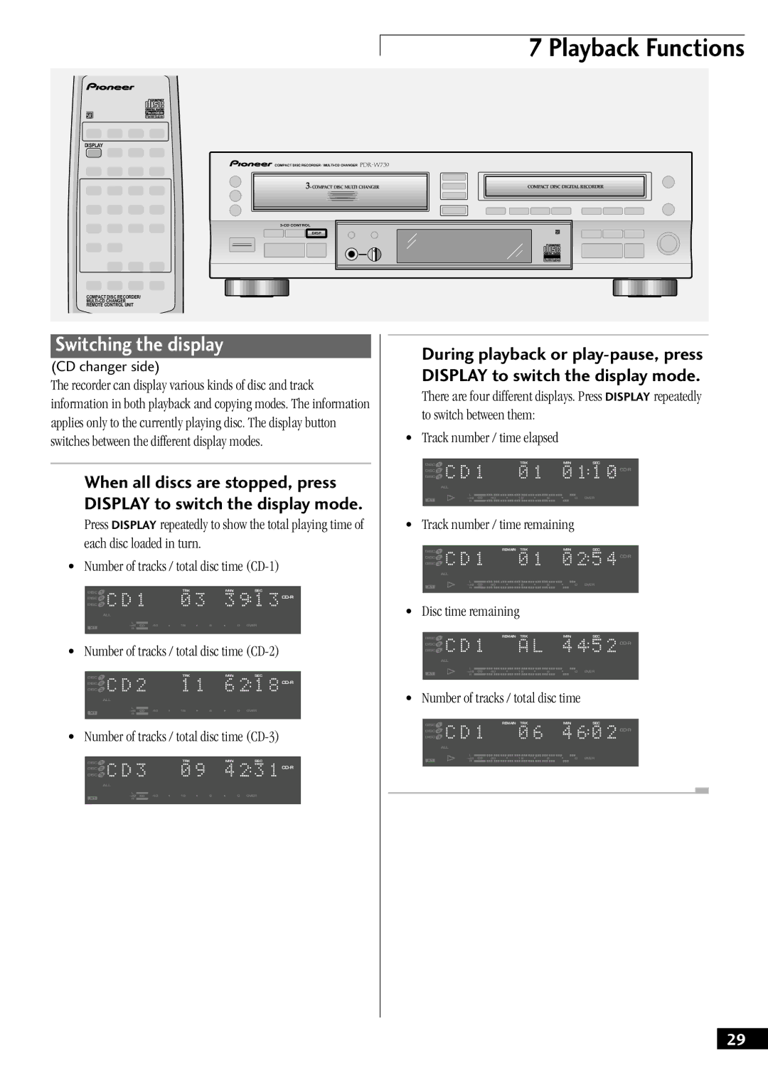 Pioneer PDR-W739 manual Switching the display 