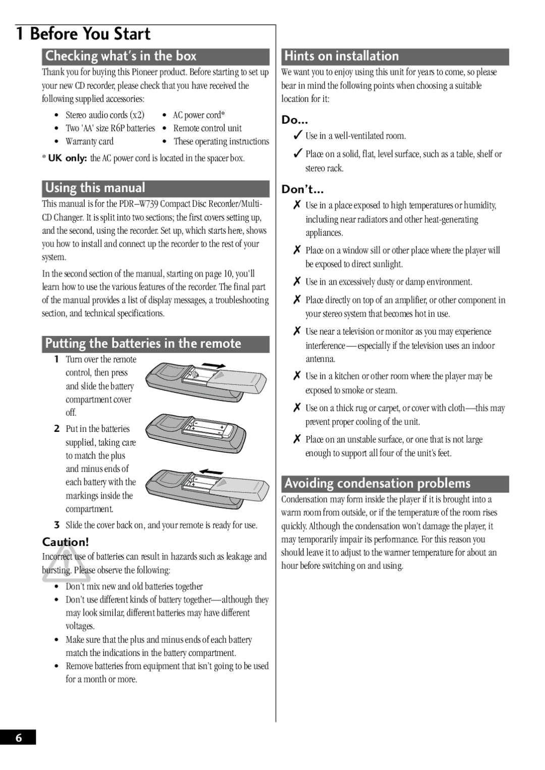 Pioneer PDR-W739 Before You Start, Checking whats in the box, Using this manual, Hints on installation 