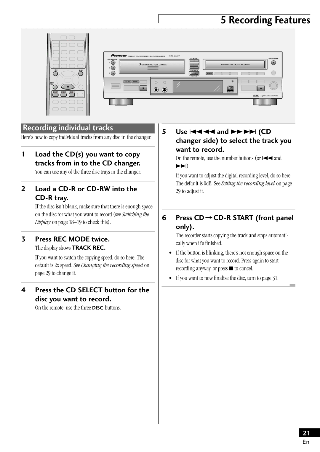 Pioneer PDR-W839 manual Recording individual tracks, Press REC Mode twice, Disc you want to record 