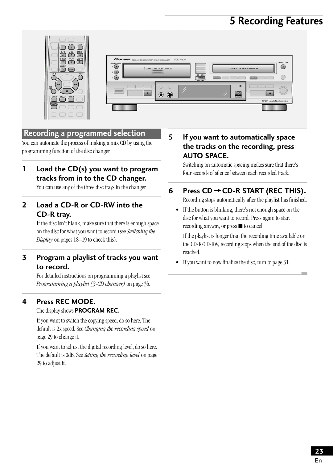 Pioneer PDR-W839 manual To record, Press CD =CD-R Start REC this, R S T U V W X Y Z, Program 