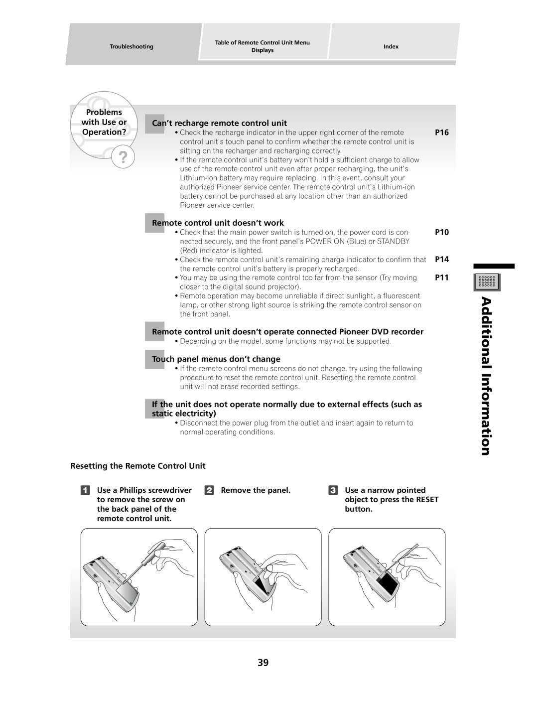 Pioneer PDSP-1 manual Additional Information 