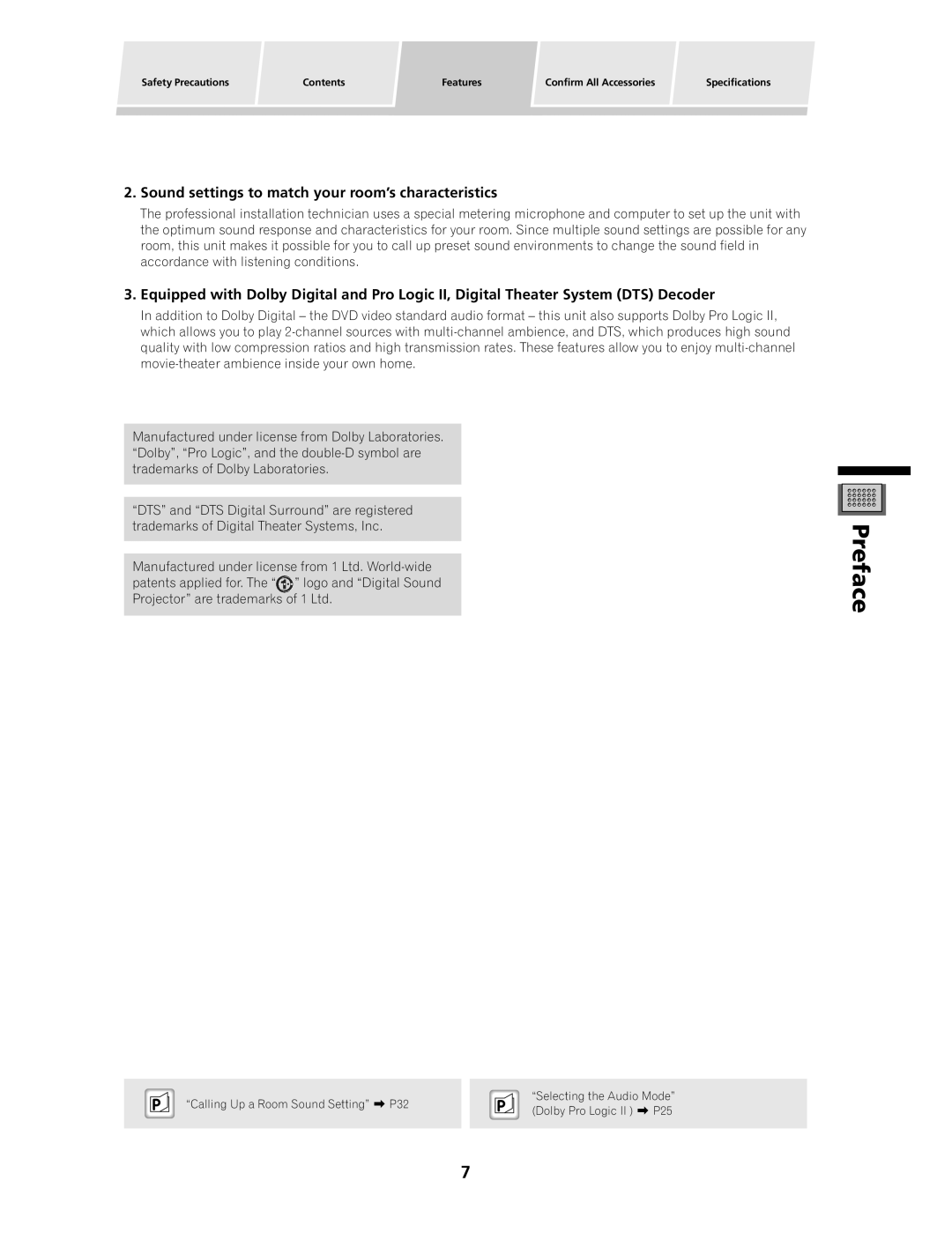 Pioneer PDSP-1 manual Sound settings to match your room’s characteristics 