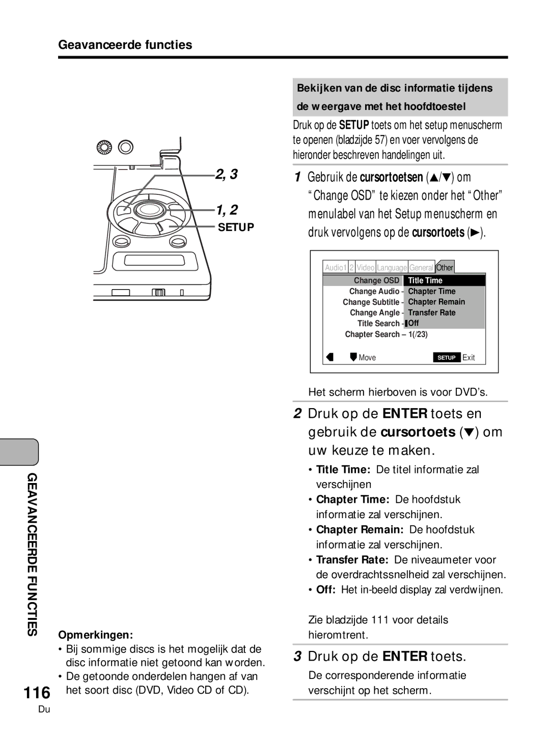 Pioneer PDV-10, PDV-LC10 manual Geavanceerdefuncties Opmerkingen, Het scherm hierboven is voor DVD’s 