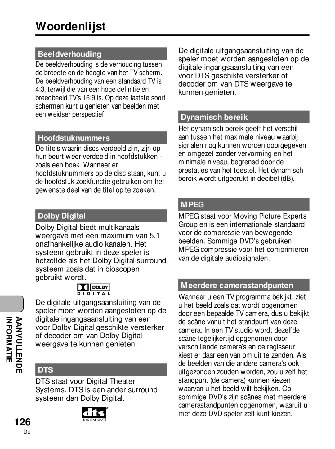 Pioneer PDV-10, PDV-LC10 manual Woordenlijst, 126 