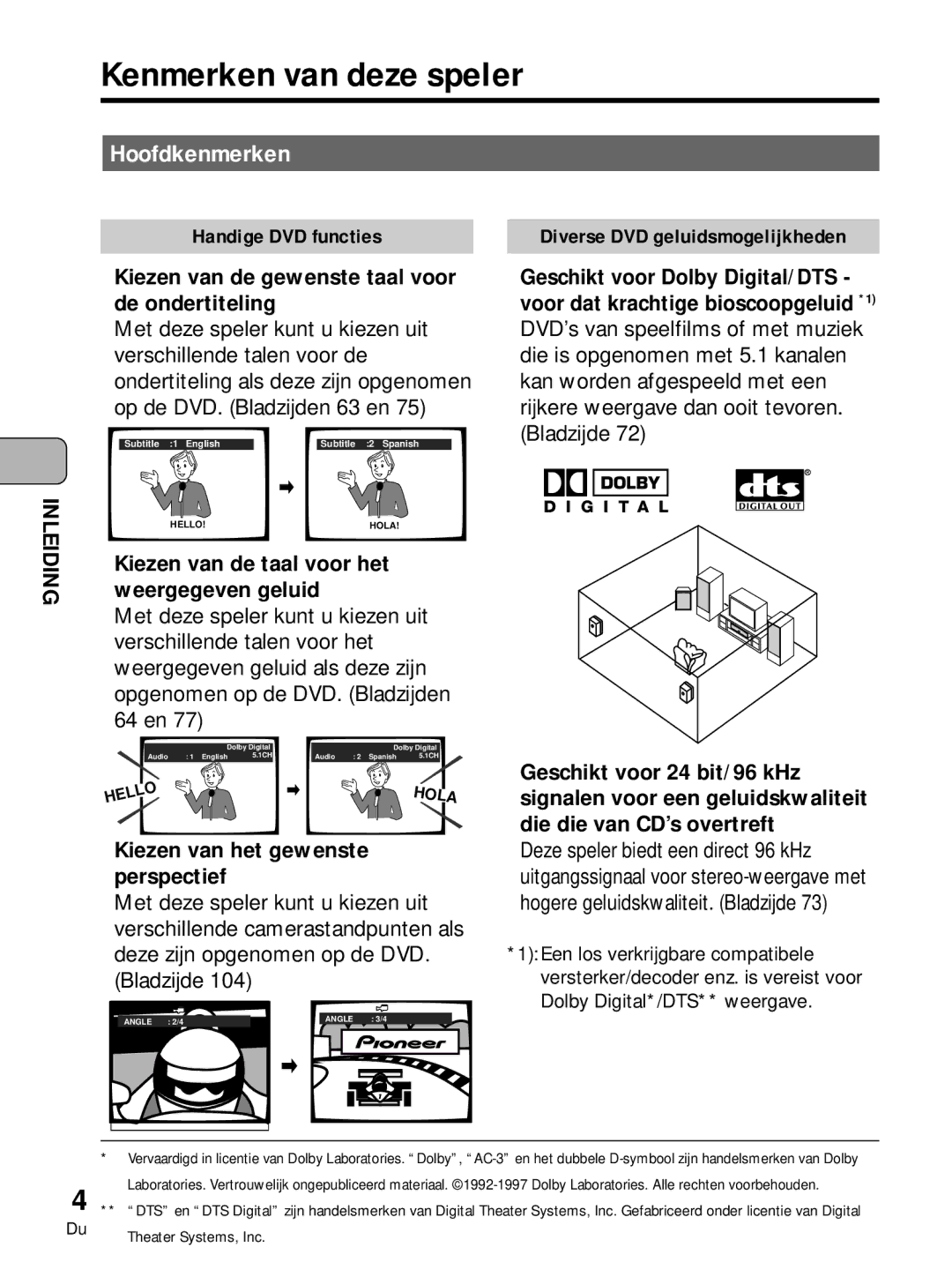 Pioneer PDV-10, PDV-LC10 manual Kenmerken van deze speler, Hoofdkenmerken, Kiezen van de taal voor het weergegeven geluid 