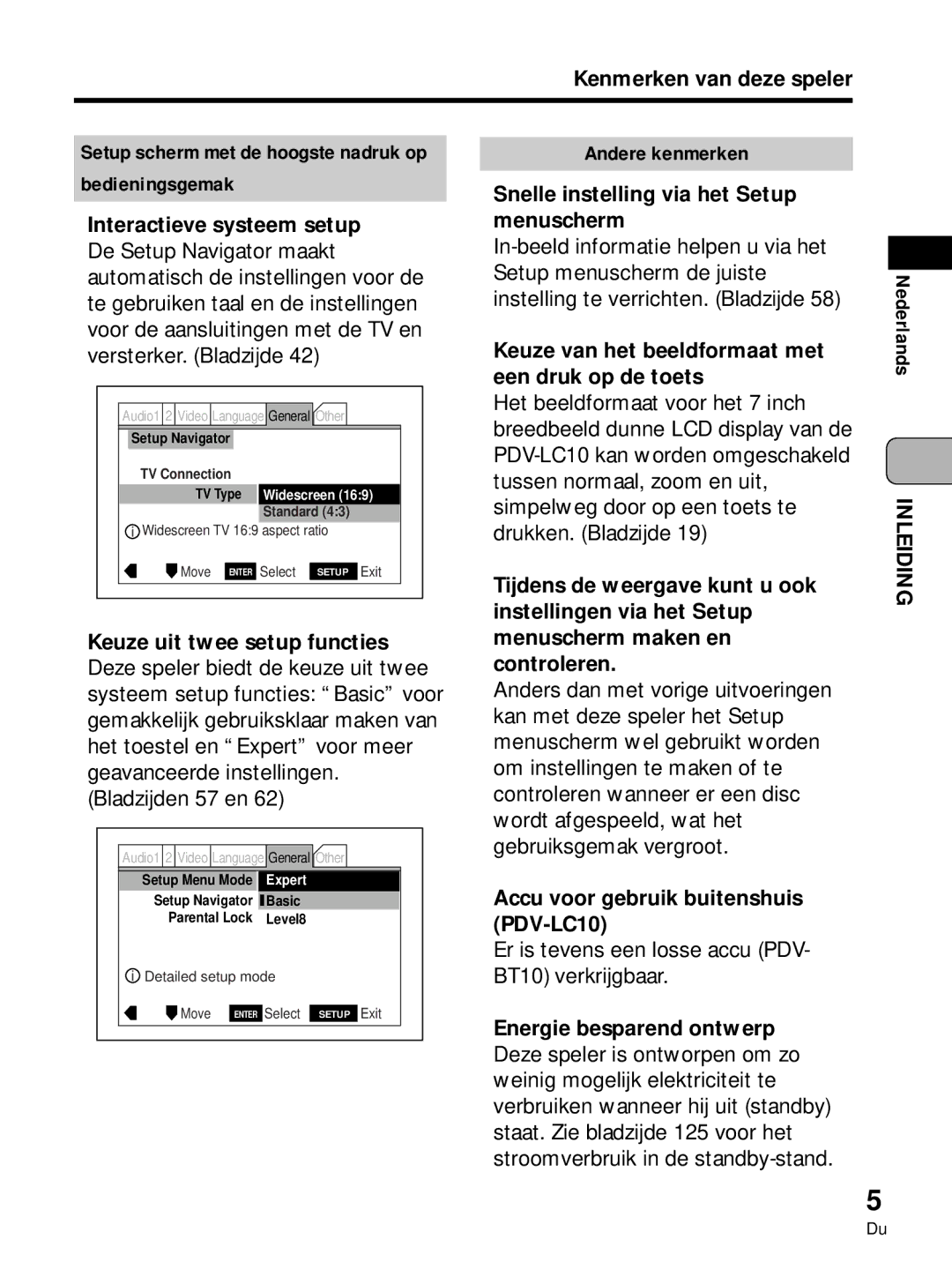 Pioneer PDV-LC10 Andere kenmerken Snelle instelling via het Setup menuscherm, Tijdens de weergave kunt u ook Nederlands 
