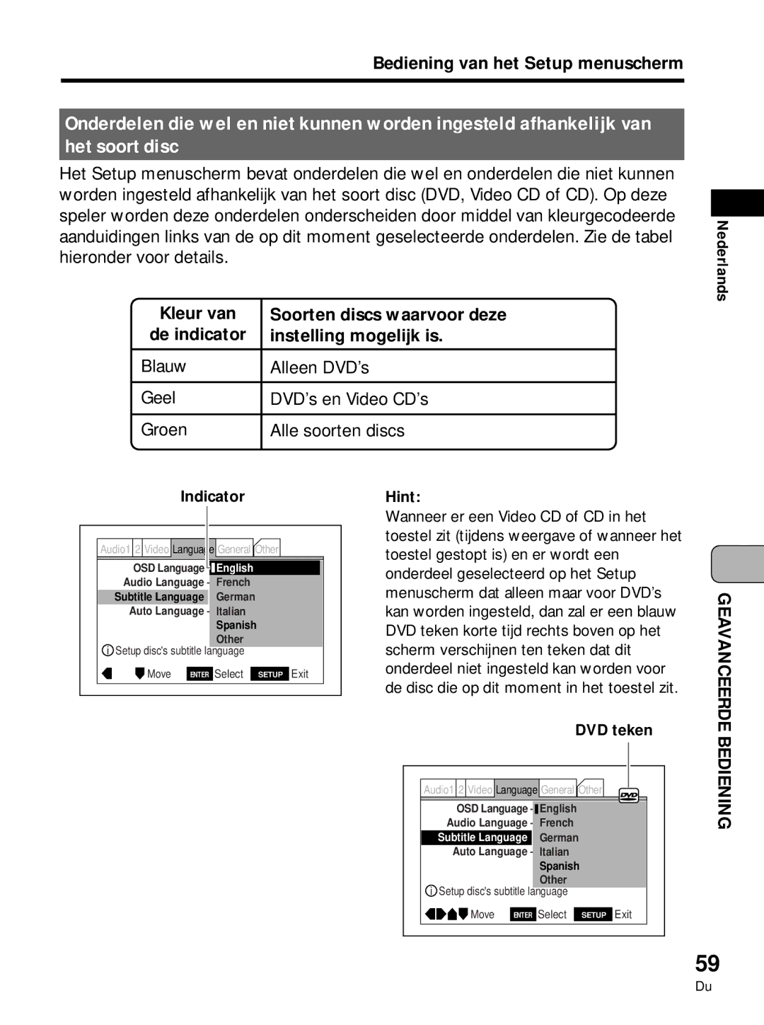 Pioneer PDV-LC10, PDV-10 manual Het soort disc, Indicator, DVD teken 