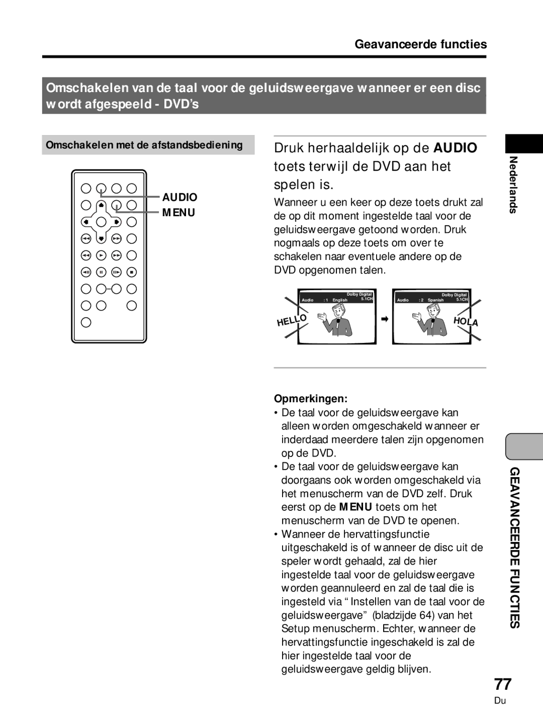 Pioneer PDV-LC10, PDV-10 manual Wordt afgespeeld DVD’s, Geavanceerde functies 