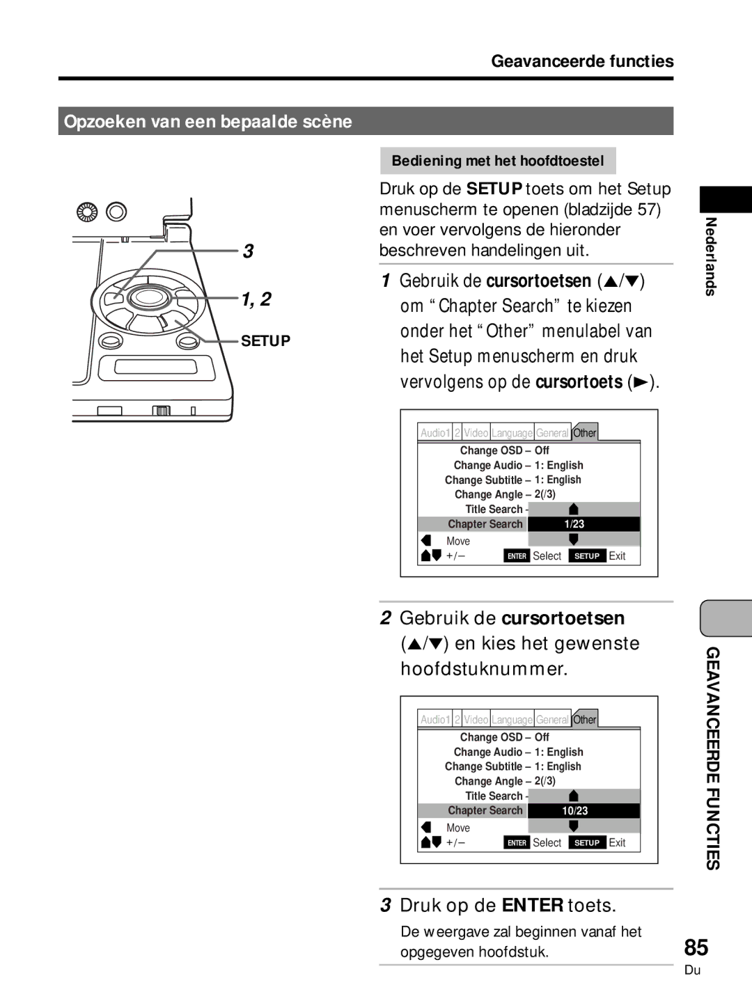 Pioneer PDV-LC10, PDV-10 manual Hoofdstuknummer, De weergave zal beginnen vanaf het Opgegeven hoofdstuk 