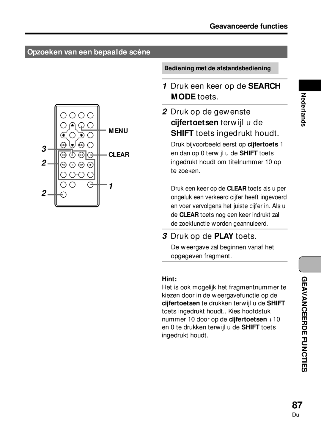 Pioneer PDV-LC10, PDV-10 manual Druk op de Play toets 