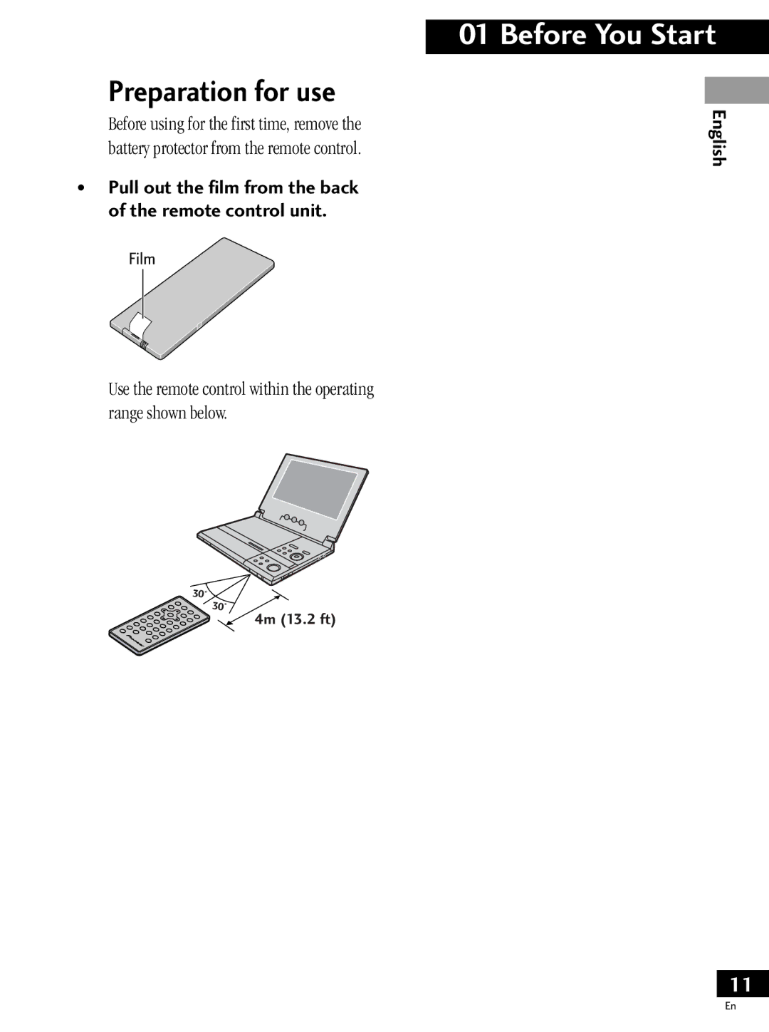 Pioneer PDV-LC20, PDV-20 Preparation for use, Pull out the film from the back of the remote control unit 