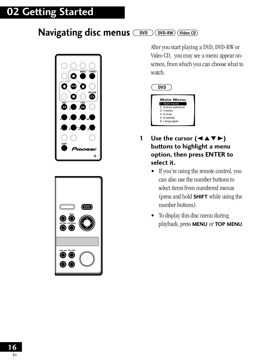 Pioneer PDV-20, PDV-LC20 operating instructions Navigating disc menus 