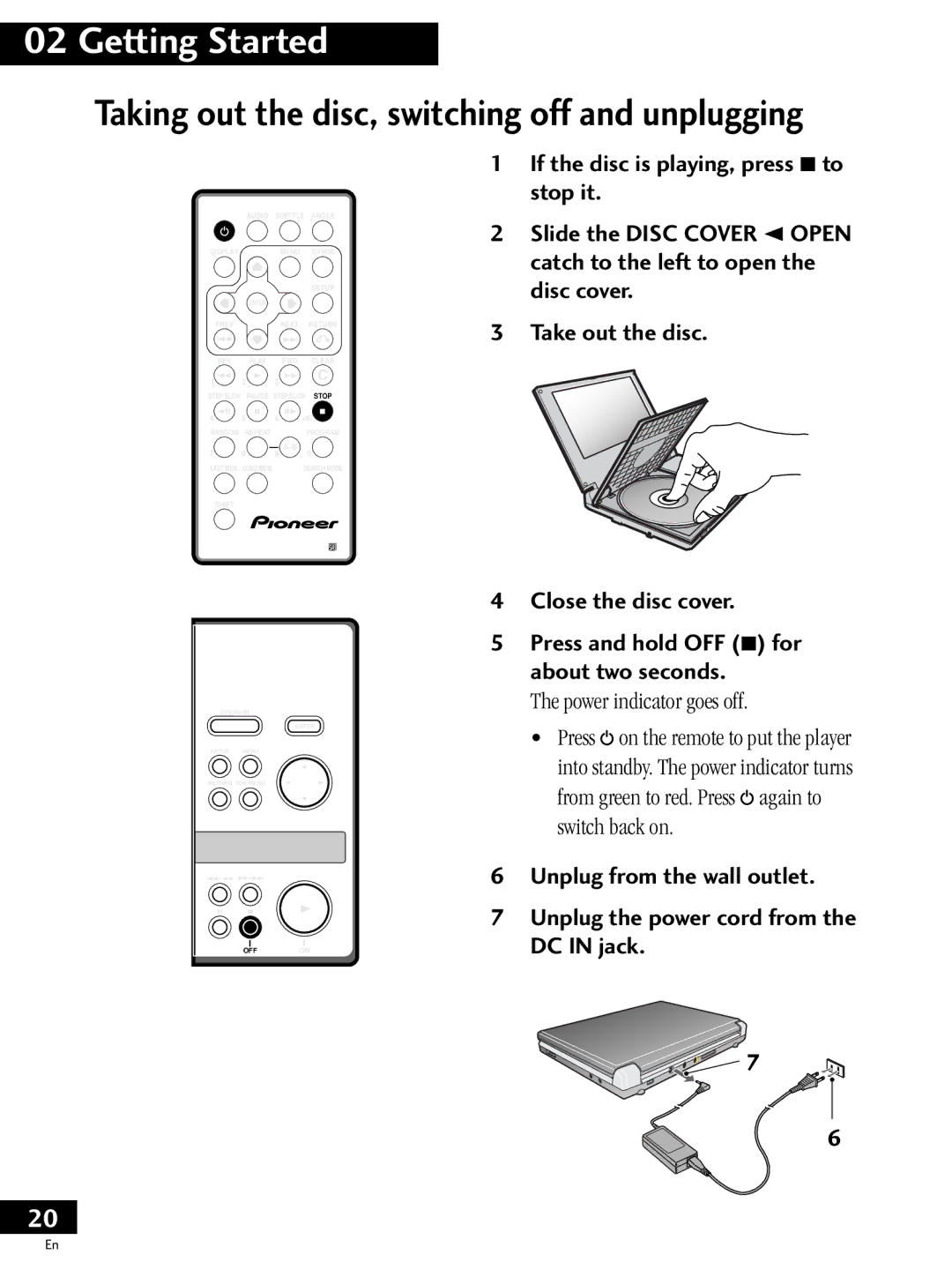 Pioneer PDV-20, PDV-LC20 operating instructions Taking out the disc, switching off and unplugging 