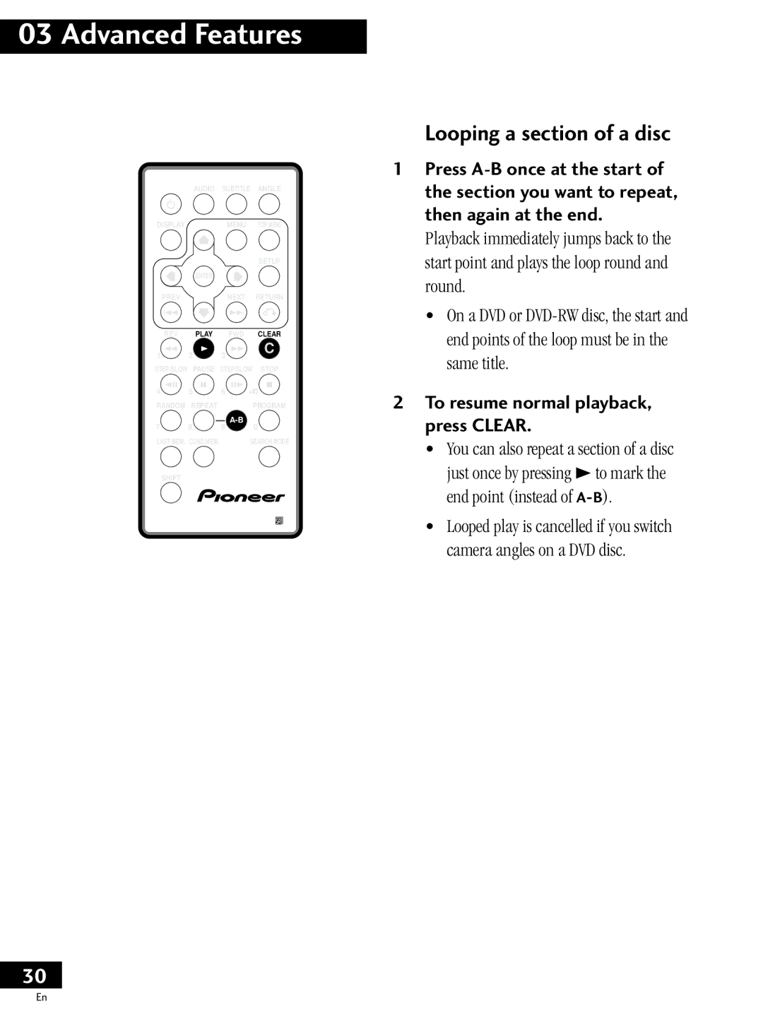 Pioneer PDV-20, PDV-LC20 operating instructions Looping a section of a disc 